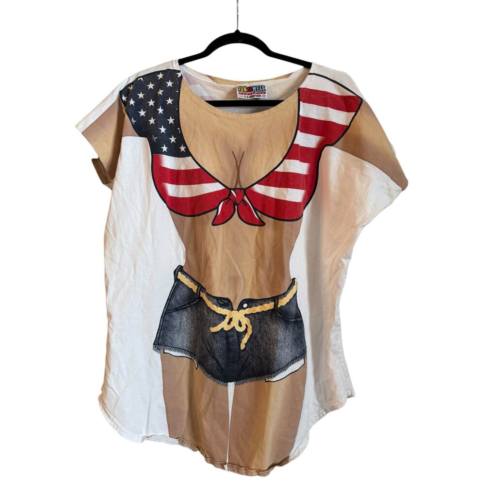 FUN2WEAR Fantasies LA Imprints USA Flag Bikini Body Graphic T-Shirt Top